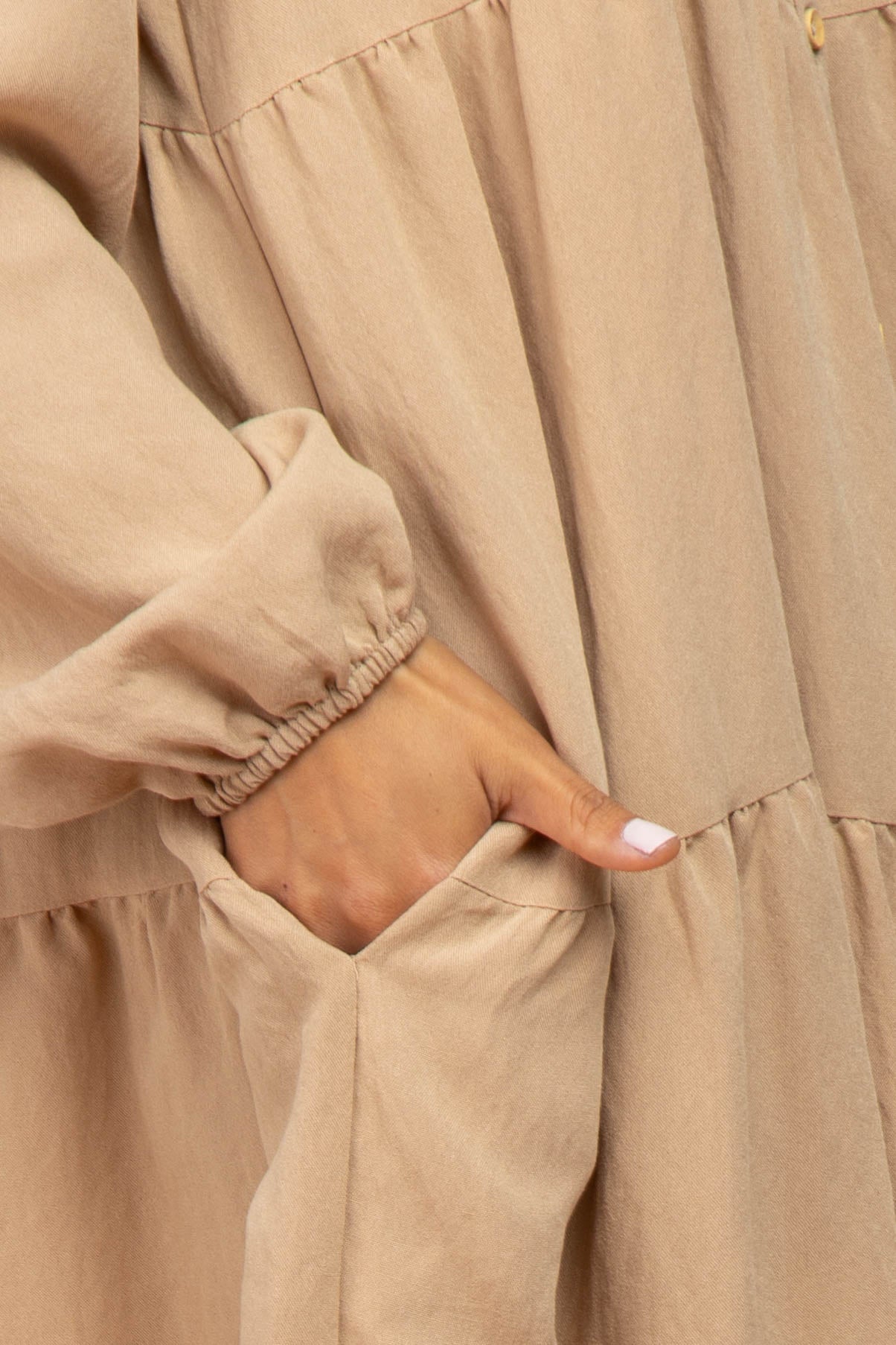 Taupe Long Sleeve Tiered Dress