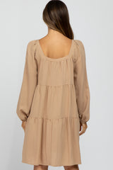 Taupe Long Sleeve Tiered Maternity Dress