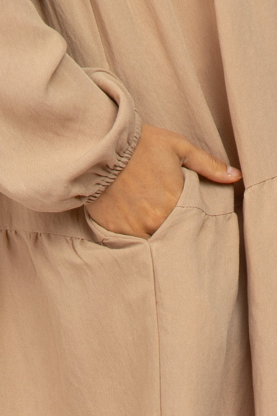 Taupe Long Sleeve Tiered Maternity Dress