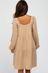 Taupe Long Sleeve Tiered Dress