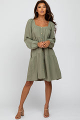 Light Olive Long Sleeve Tiered Maternity Dress
