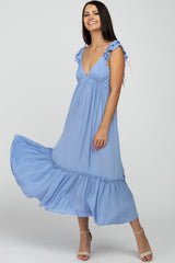Light Blue Ruffle Accent Maxi Dress