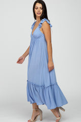 Light Blue Ruffle Accent Maxi Dress