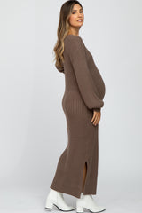 Taupe Side Slit Maternity Maxi Sweater Dress