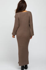 Taupe Side Slit Maxi Sweater Dress