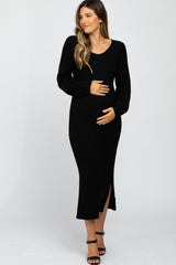 Black Side Slit Maternity Maxi Sweater Dress