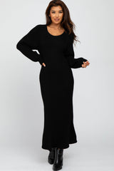 Black Side Slit Maternity Maxi Sweater Dress