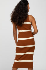 Rust Striped Sleeveless Sweater Midi Dress