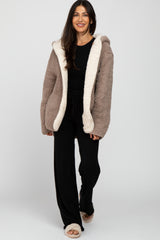 Taupe Sherpa Fleece Hooded Jacket