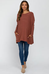 Brown Pocketed Dolman Sleeve Maternity Top
