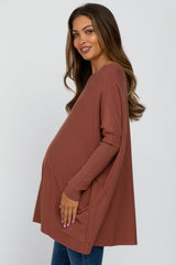 Brown Pocketed Dolman Sleeve Maternity Top