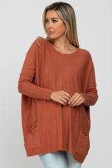 Rust Pocketed Dolman Sleeve Maternity Top