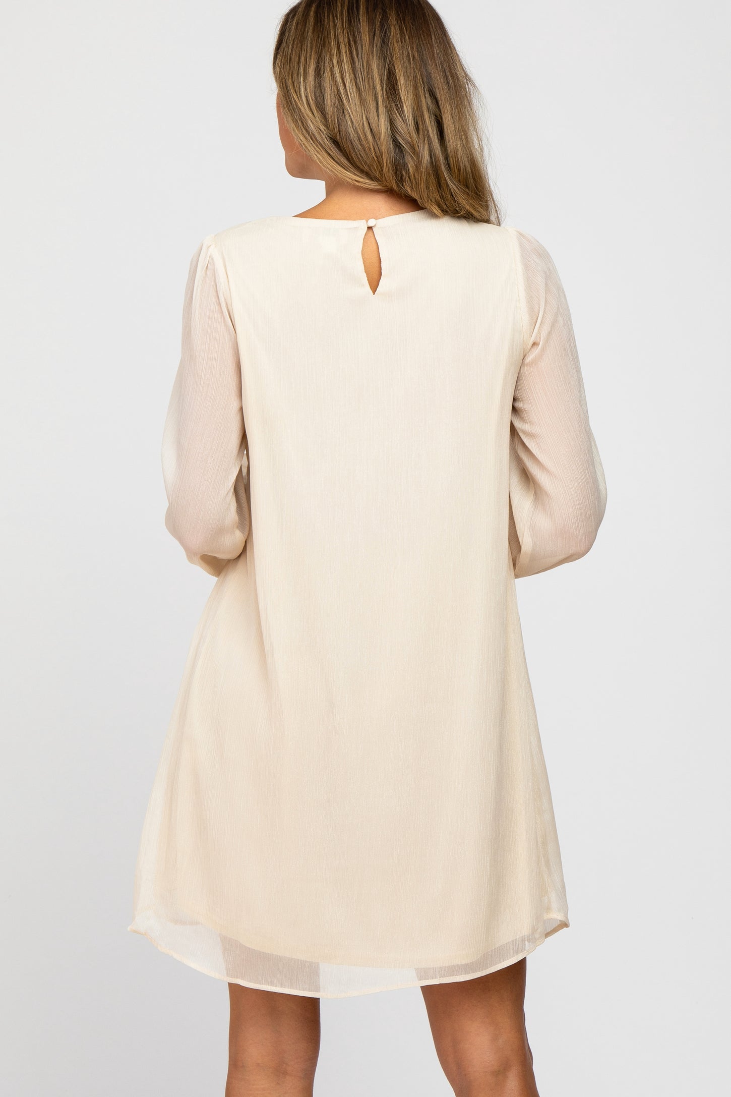 Ivory Shimmer Long Sleeve Dress