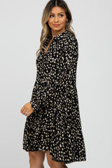 Black Animal Print Collared Button Front Dress