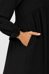 Black Ruffle Trim Long Sleeve Dress