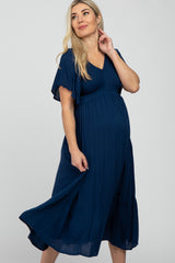Navy Smocked Ruffle Maternity Dress