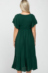 Forest Green Smocked Ruffle Maternity Dress