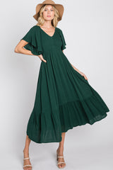 Forest Green Smocked Ruffle Maternity Dress