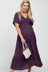 Purple Smocked Ruffle Maternity Dress