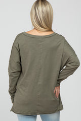 Olive Unfinished Seam Maternity Long Sleeve Top