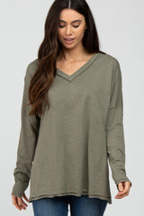 Olive Unfinished Seam Maternity Long Sleeve Top