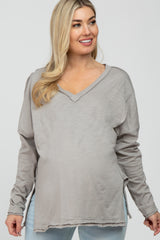 Taupe Unfinished Seam Maternity Long Sleeve Top