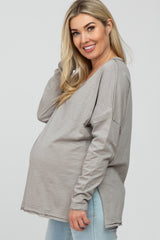 Taupe Unfinished Seam Maternity Long Sleeve Top