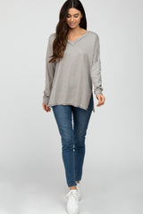 Taupe Unfinished Seam Long Sleeve Top