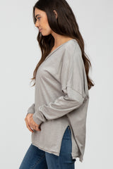 Taupe Unfinished Seam Long Sleeve Top