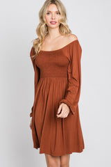 Rust Smocked Front Babydoll Dress
