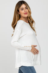Ivory Button Accent Long Sleeve Maternity Top