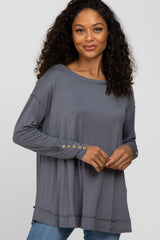 Grey Button Accent Long Sleeve Maternity Top