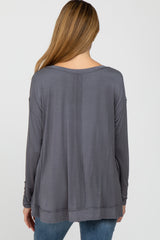 Grey Button Accent Long Sleeve Maternity Top