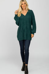 Teal Fuzzy V-Neck Sweater