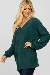 Teal Fuzzy V-Neck Sweater