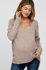 Mocha V-Neck Maternity Sweater