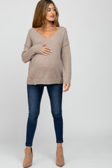 Mocha V-Neck Maternity Sweater