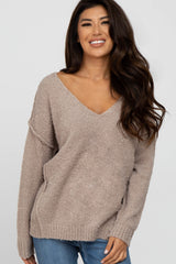 Mocha V-Neck Maternity Sweater