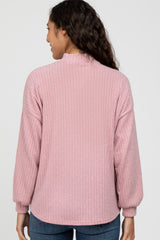 Pink Ribbed Mock Neck Top