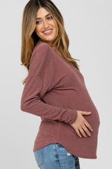 Burgundy Cutout Back Long Sleeve Maternity Top
