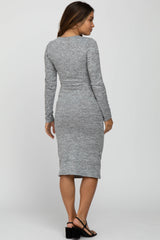 Heather Grey Wrap Fitted Maternity Dress