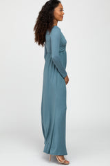 Turquoise Wrap Front Empire Waist Maxi Dress