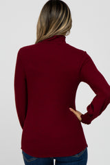 Burgundy Brushed Ribbed Mock Neck Top