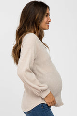 Beige Marled V-Neck Long Sleeve Maternity Top