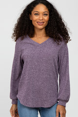 Purple Marled V-Neck Long Sleeve Maternity Top