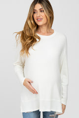 White Soft Brushed Knit Dolman Sleeve Side Slit Maternity Top