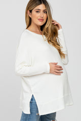 White Soft Brushed Knit Dolman Sleeve Side Slit Maternity Top