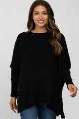 Black Soft Brushed Knit Dolman Sleeve Side Slit Maternity Top