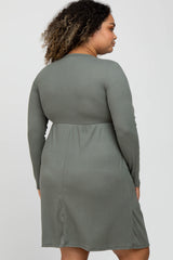 Grey Ribbed Long Sleeve Plus Maternity Dress