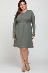 Grey Ribbed Long Sleeve Plus Maternity Dress